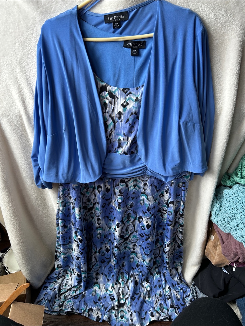 Perceptions by New York periwinkle 2 piece sleeveless dress with bolero jacket
